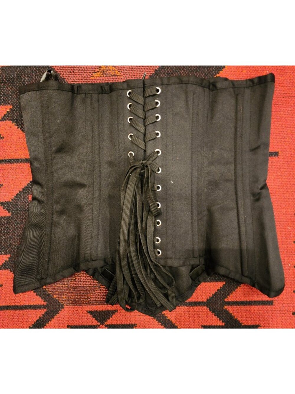 Black Lace-Up Corset Bustier XL With Boning Adjustable Fit & Ribbon Ties